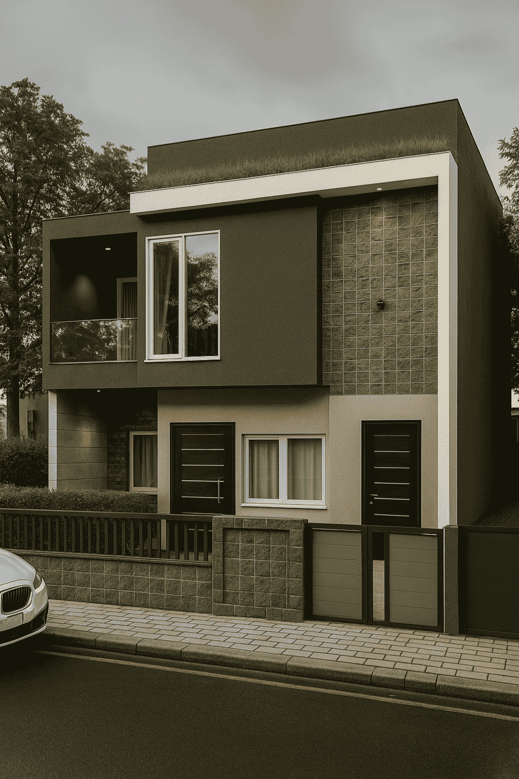 stunning modern house elevation with greenary look front